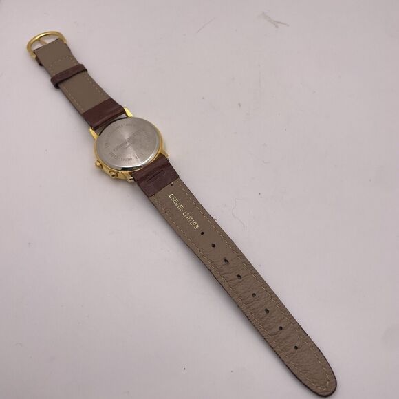 Vintage Guess Watch Women Gold Tone w Alarm White Dial Brown Leather Band 1990 - Picture 8 of 9